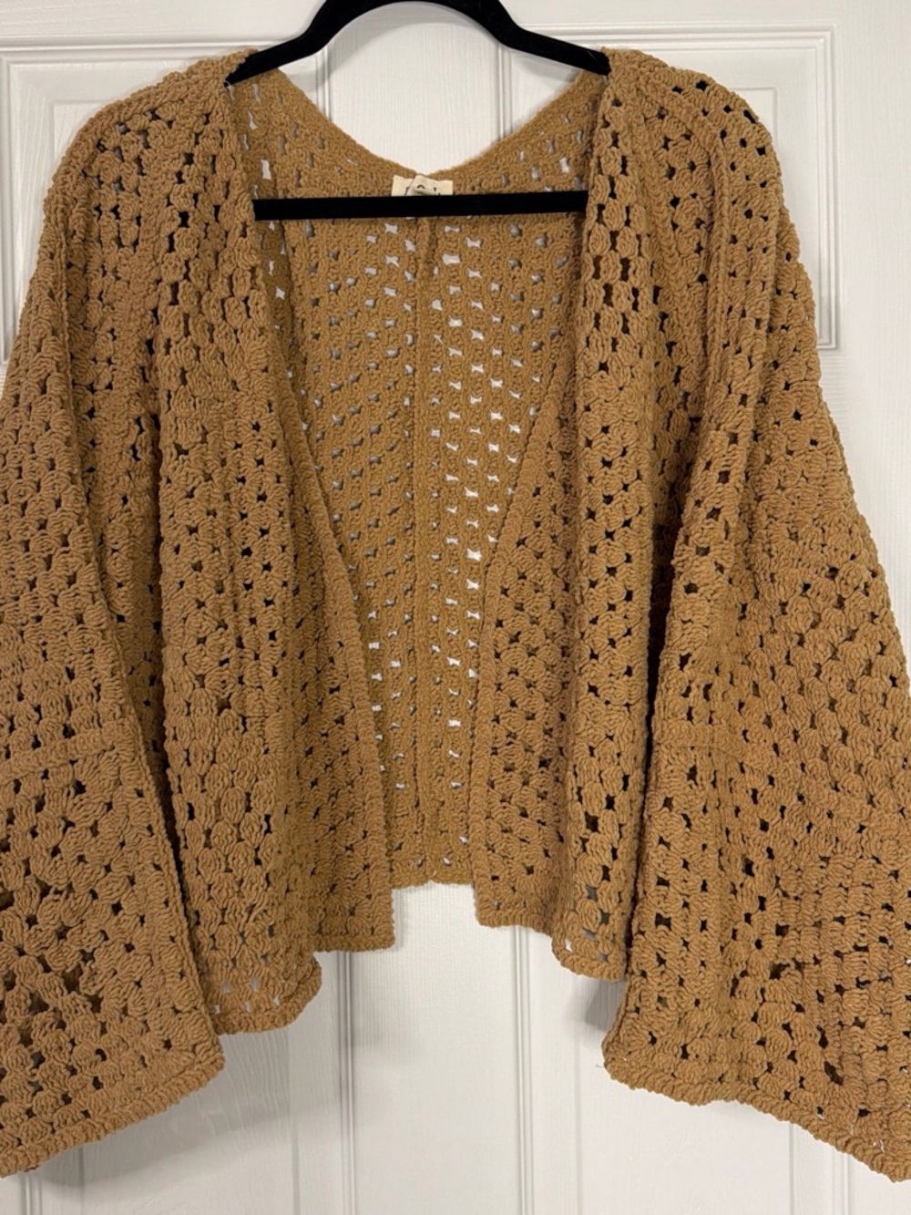 POL Openwork Crochet Cardigan - Camel Brown